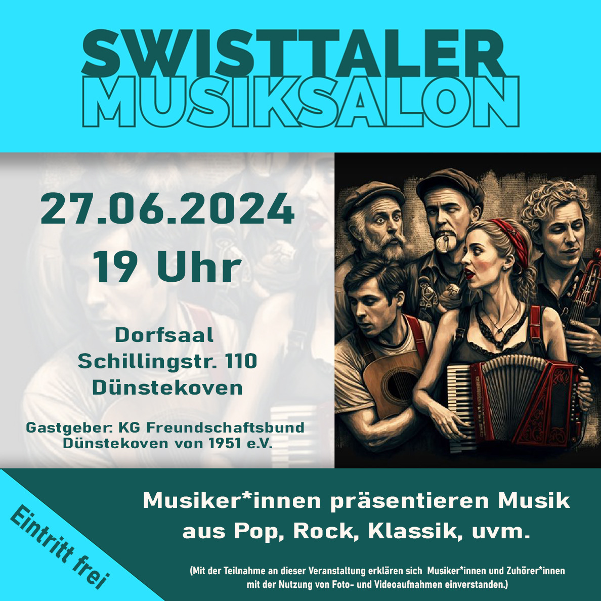 Swisttaler Musiksalon am 27.06.2024 ab 19.00 Uhr im Dorfsaal in Swisttal – Dünstekoven