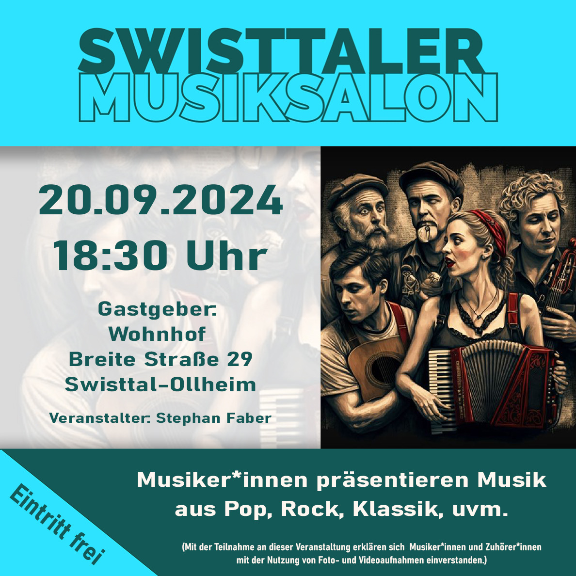 Swisttaler Musiksalon am 20.09.2024 ab 18:30 Uhr im Wohnhof Breite Straße 29 in Swisttal – Ollheim